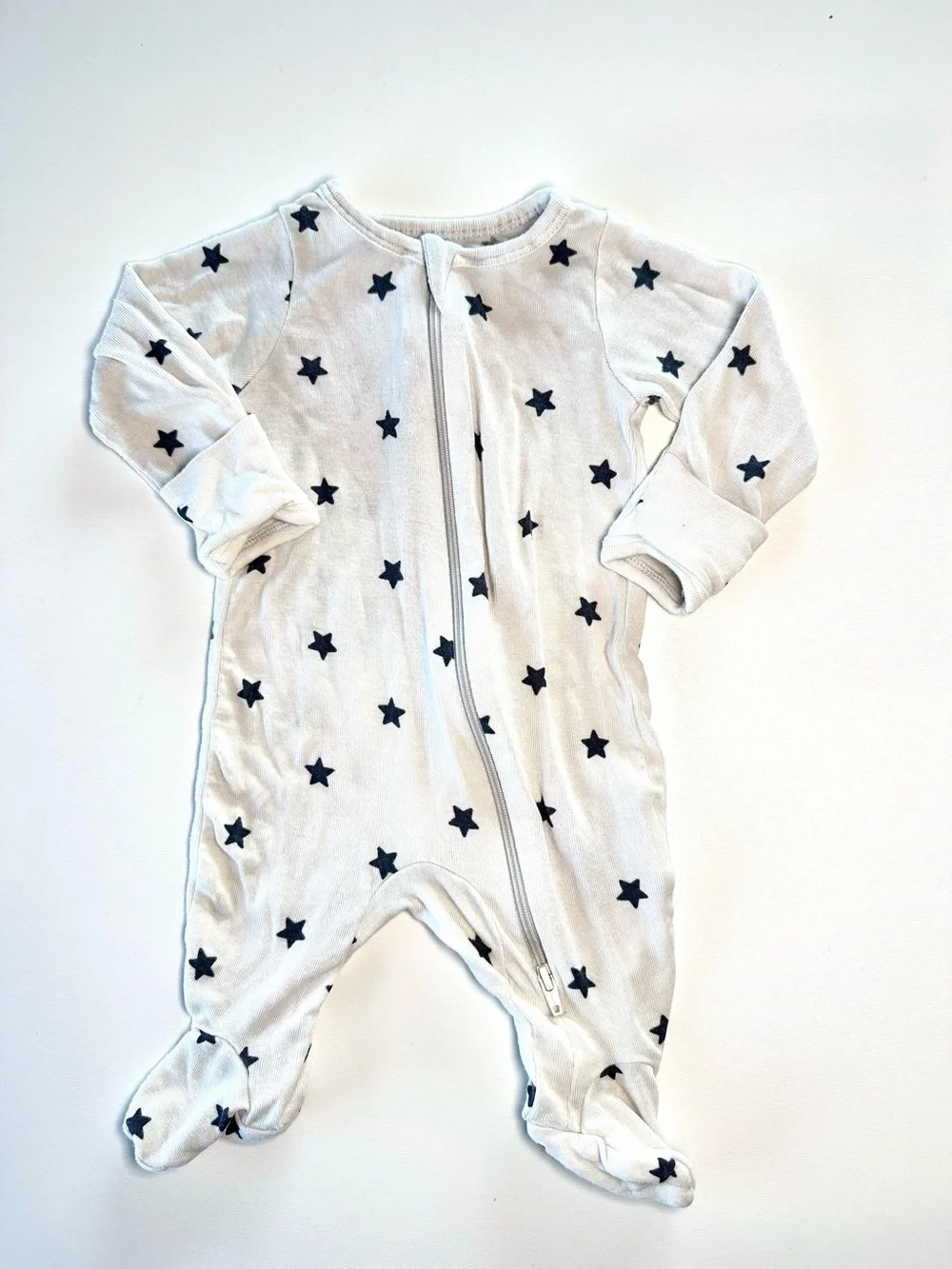 wonder nation Baby Footed One-Pieces 3 pack, Blue and White 2 Way Zipper